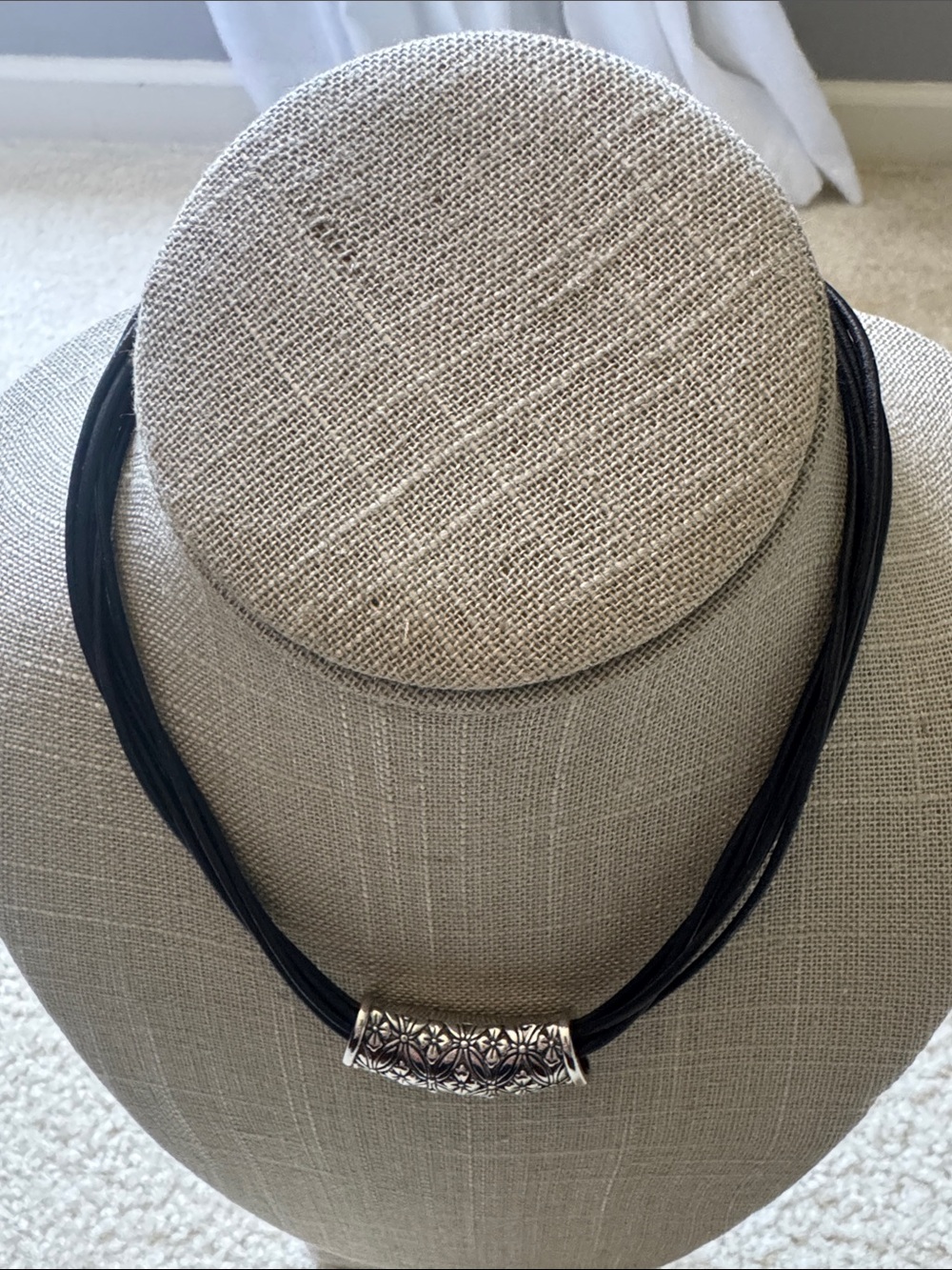 Lauren Ralph Lauren Black Multi-Strand Necklace with Silver Floral Tube